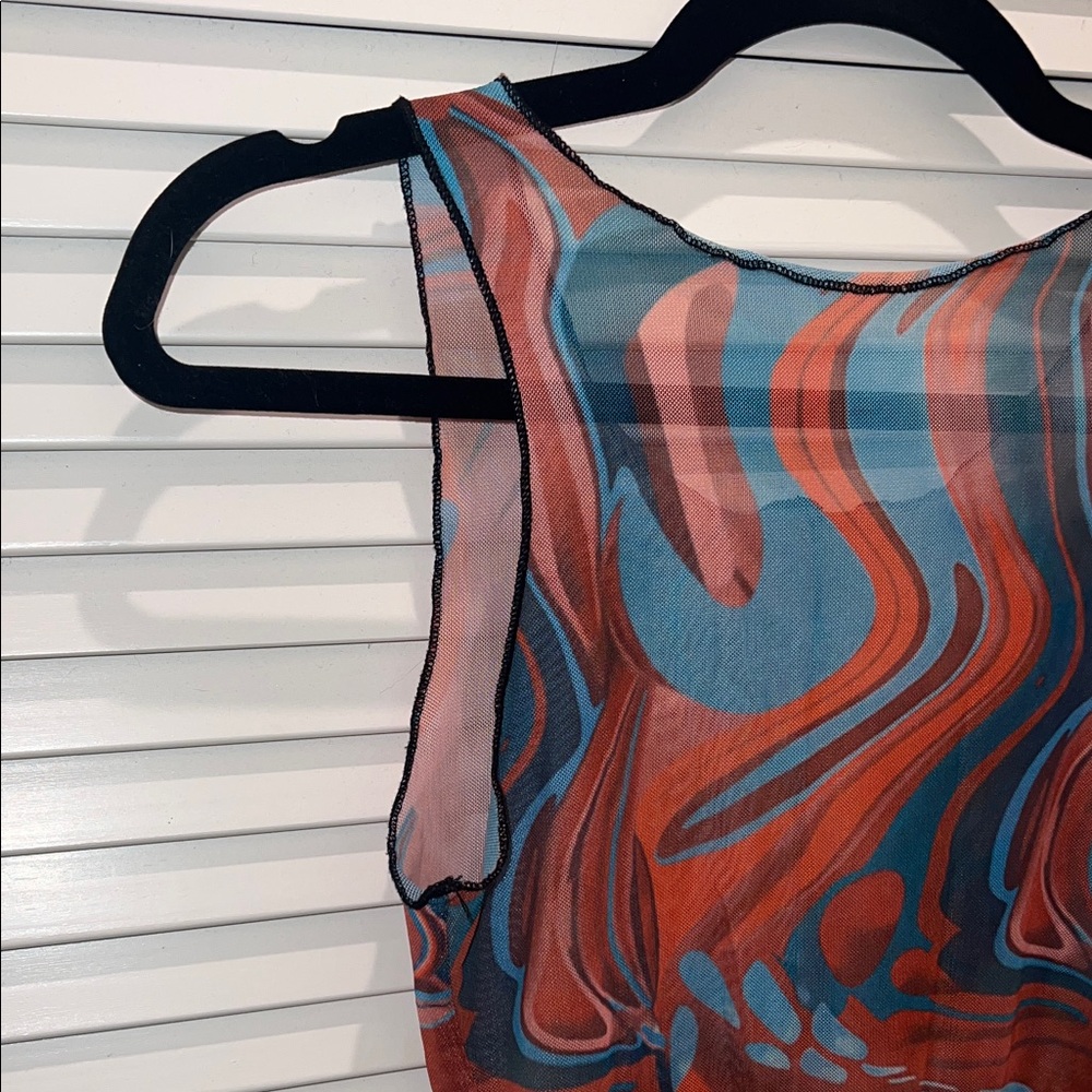 Turquoise and Orange See-through Swirl Pattern Bodysuit - Picture 7 of 11